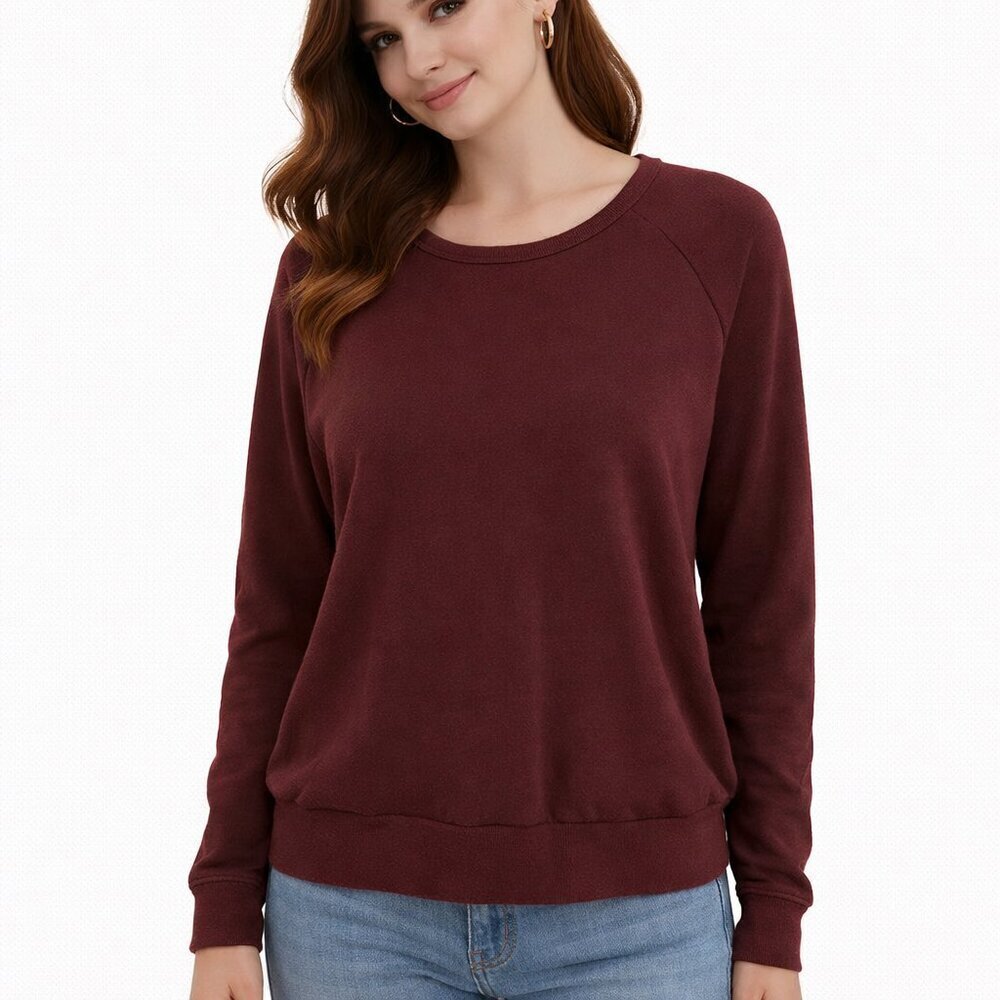 Anthro Sundry Crewneck Sweatshirt XS Maroon Long Sleeve Pullover Casual